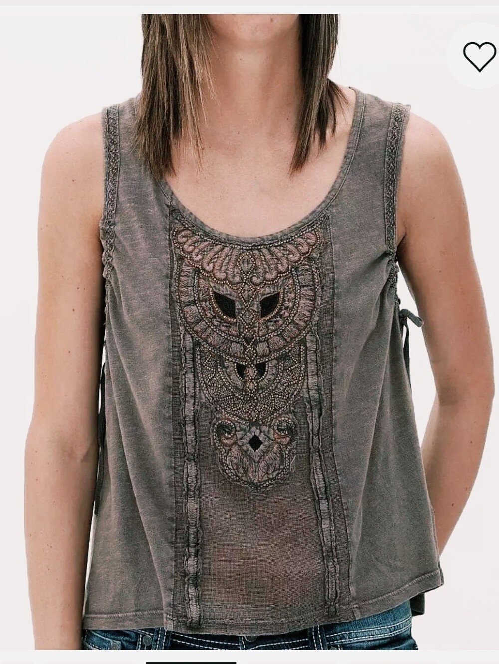Free People Embroidered Toosaloosa Back Surplice Tank Size Small